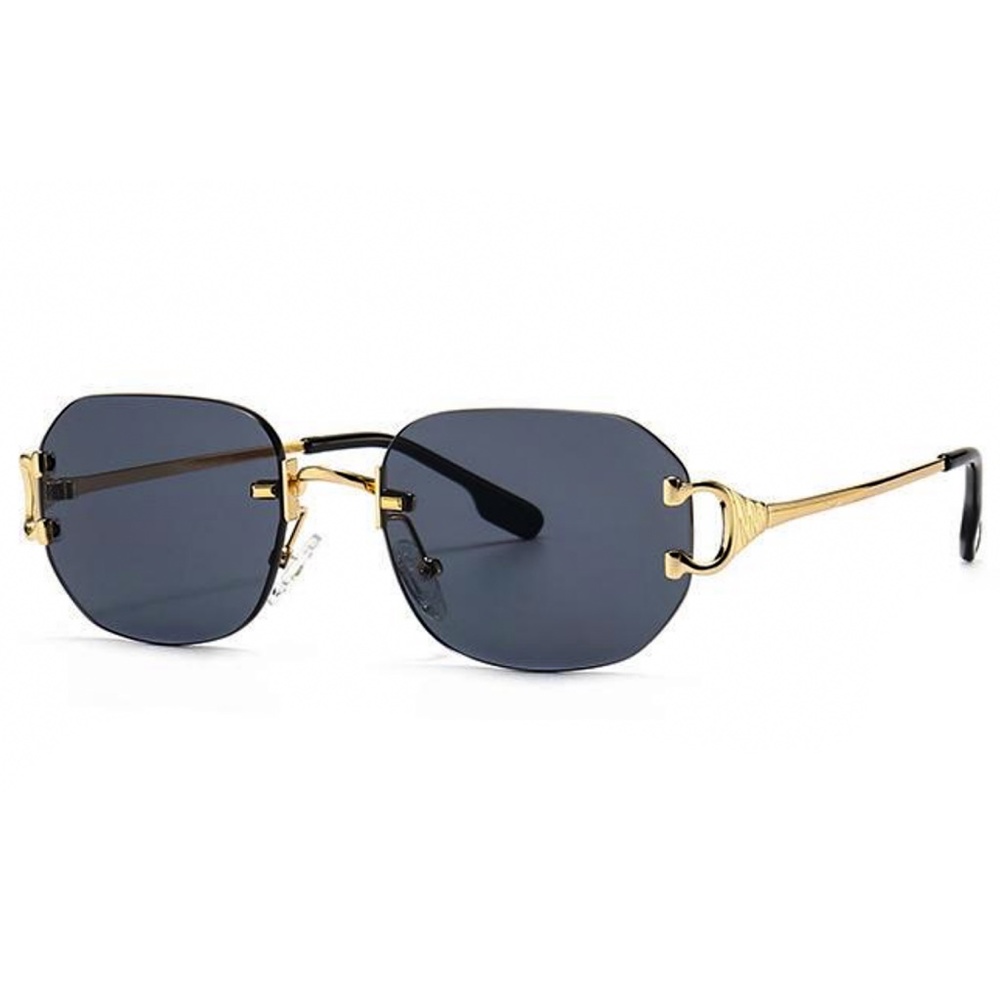 Men's Rimless Gold Frame Oval Dark Black Tint Hip Hop Summer Shade Sunglasses​